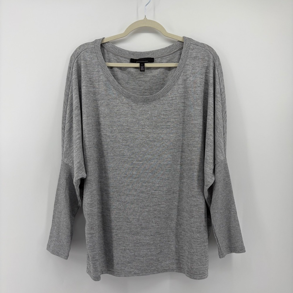 White House Black Market Large Grey Dolman Sleeve Scoop‎ Neck Ribbed Top Sweater